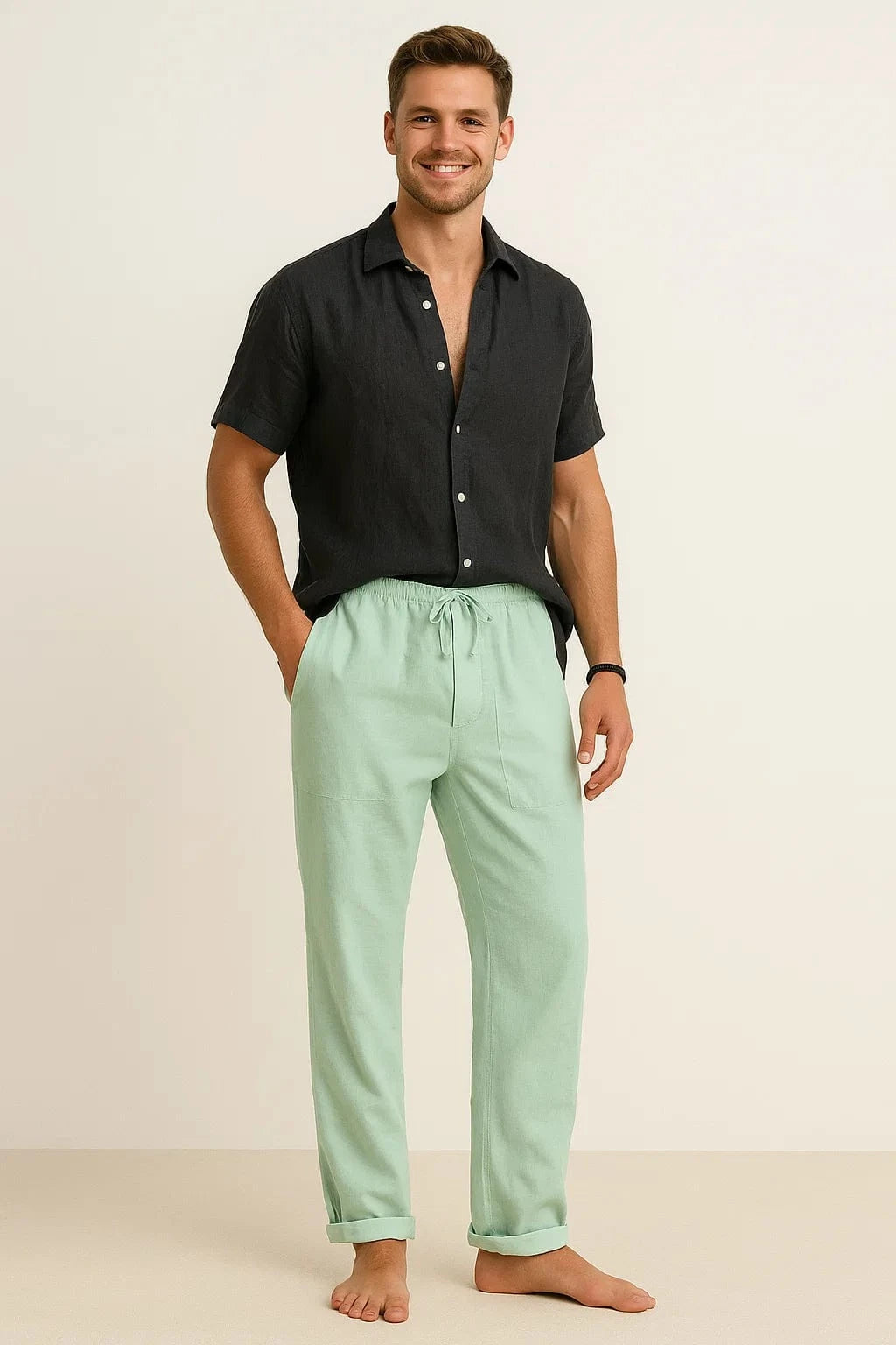 Primadon Lässige Hosen Hellgrün / M Émile legere Leinenhose für Herren Sommer
