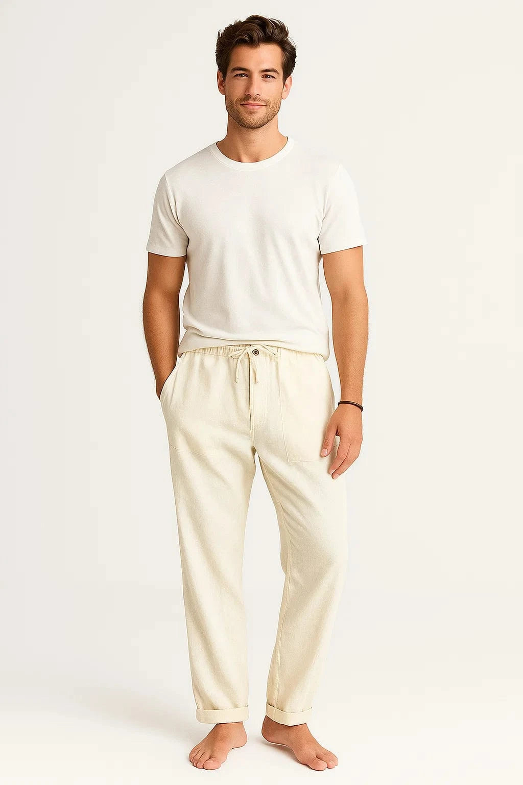 Primadon Lässige Hosen Khaki / M Émile legere Leinenhose für Herren Sommer