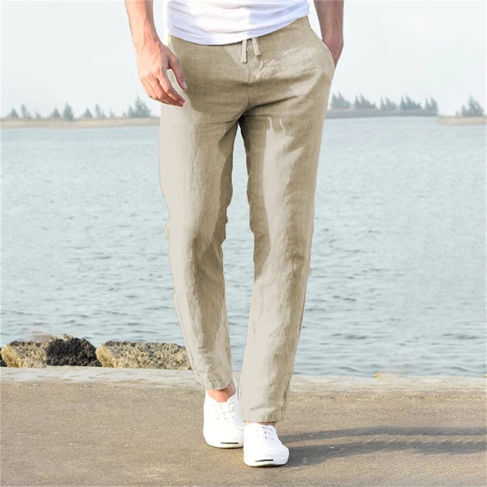 Primadon Lässige Hosen Khaki / S Mathis bequeme Leinenhose für Herren lässig