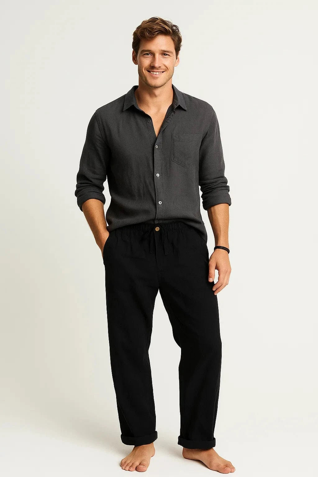 Primadon Lässige Hosen Schwarz / M Émile legere Leinenhose für Herren Sommer