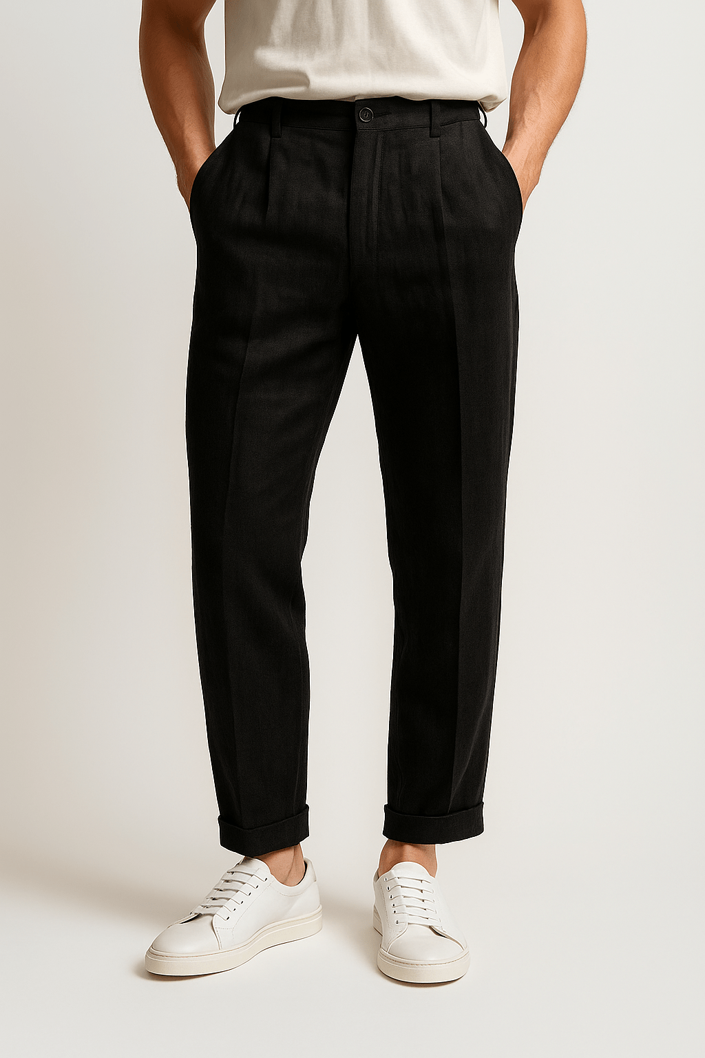Primadon Lässige Hosen Schwarz / S Arvid lässige Leinenhose für Herren mit Kordelzug