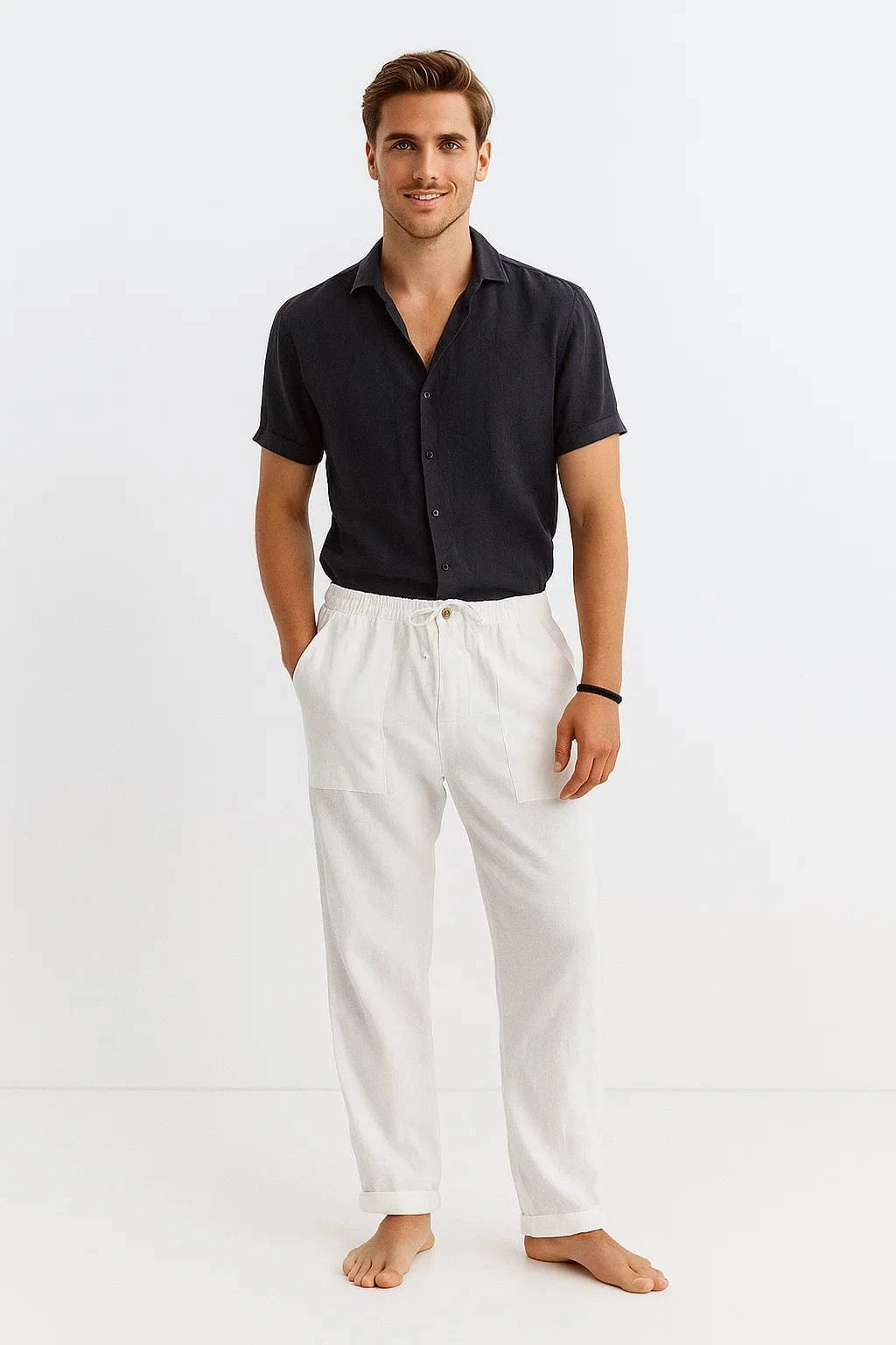Primadon Lässige Hosen Weiß / M Émile legere Leinenhose für Herren Sommer