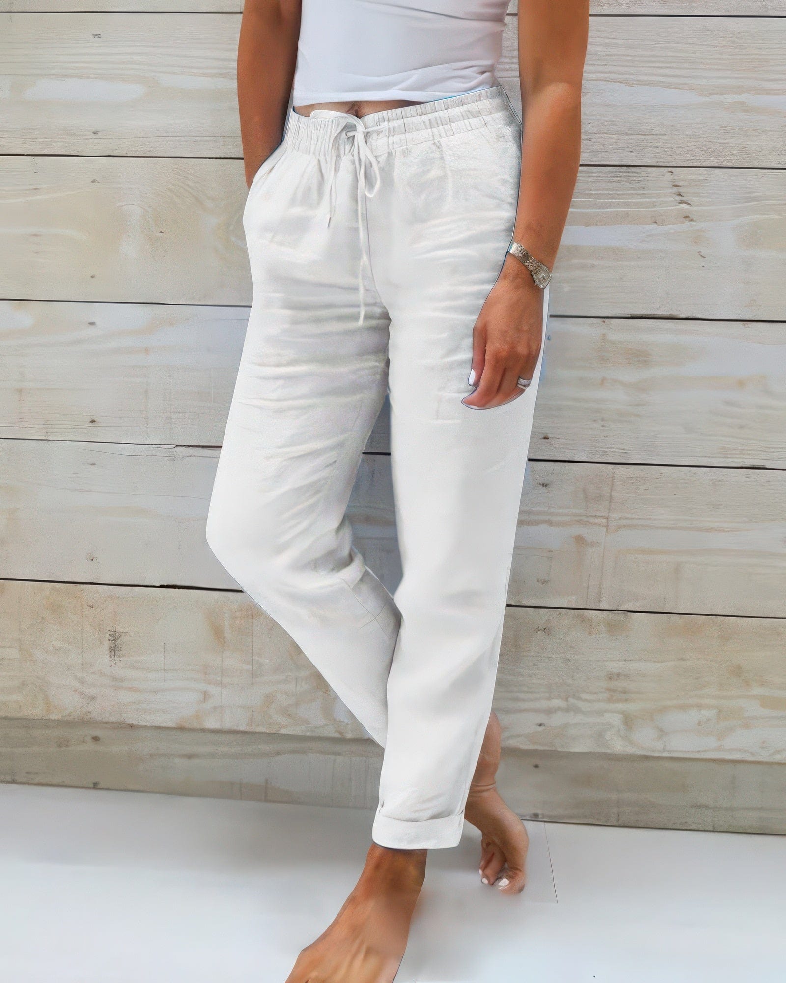 Primadon Lässige Hosen Weiß / S Mara | atmungsaktive Freizeithose für Damen Baumwolle/Leinen