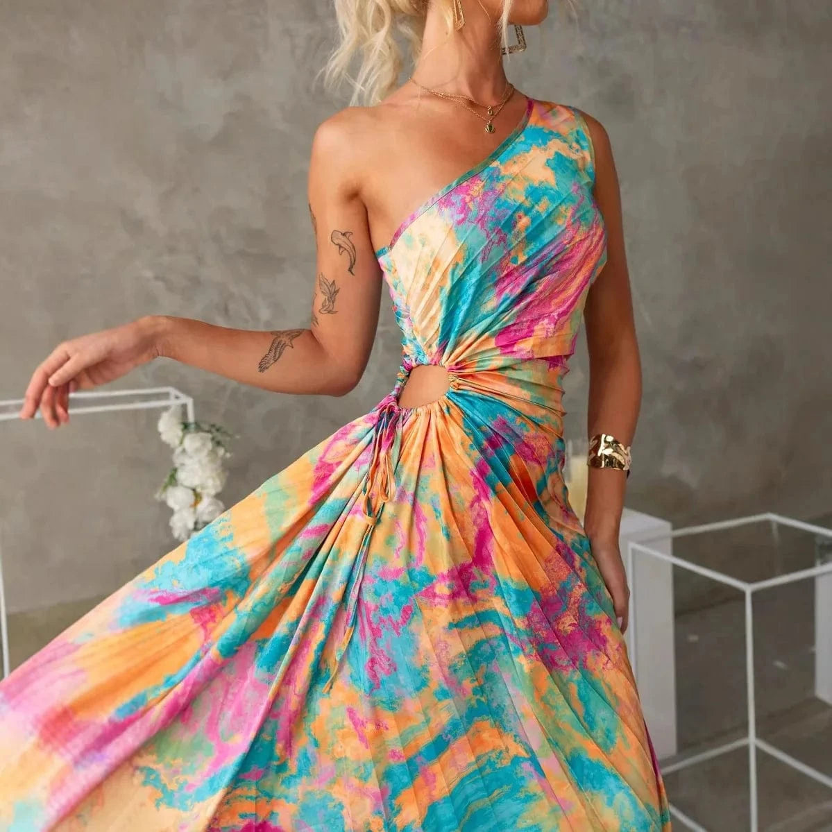Primadon Lässige Kleider Gemischte Farbe / S Gina | asymmetrisches Strandkleid für Damen sommer