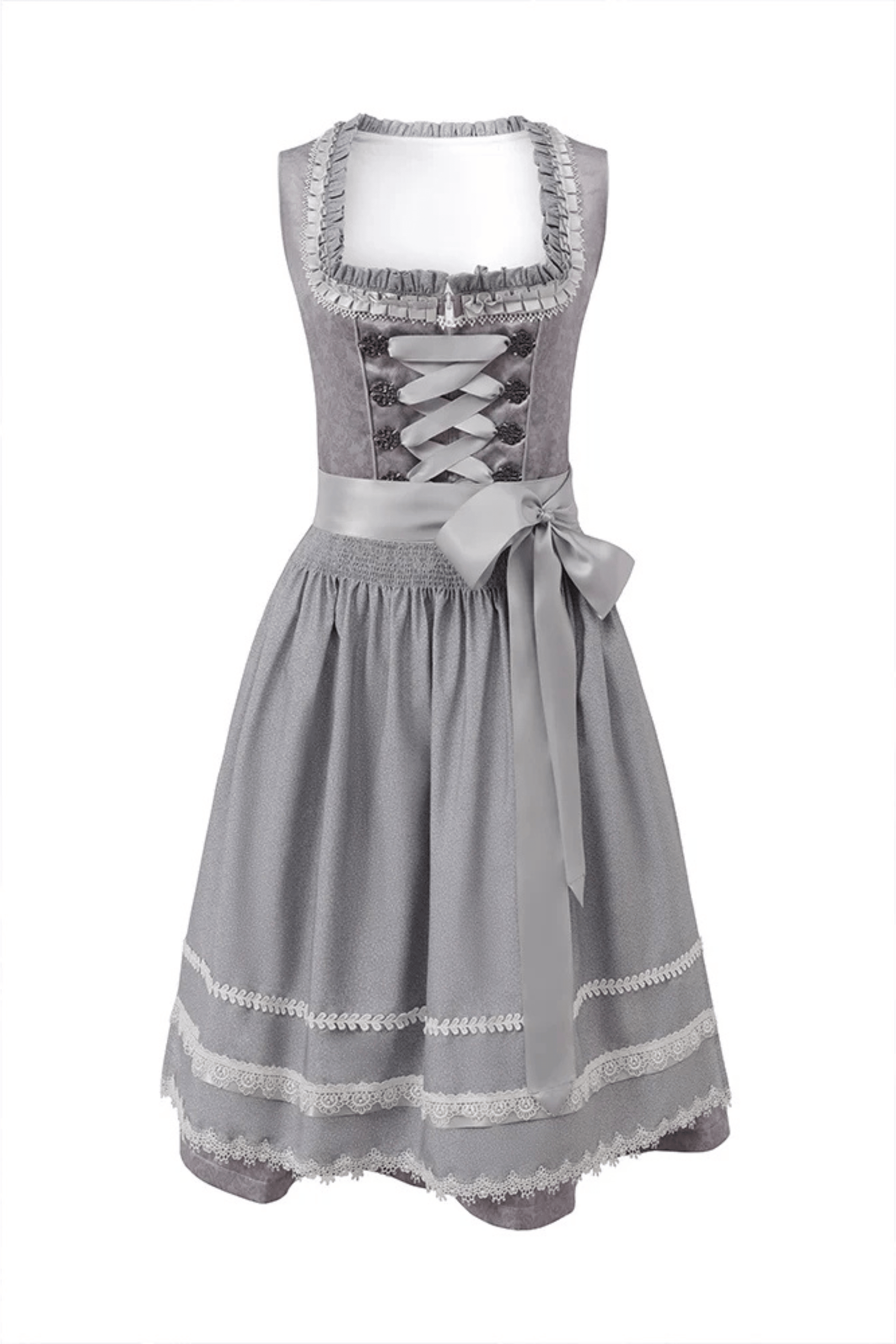 Primadon Lässige Kleider Grau / S Maria | Elegantes Dirndl für Damen Oktoberfest Baumwollmix