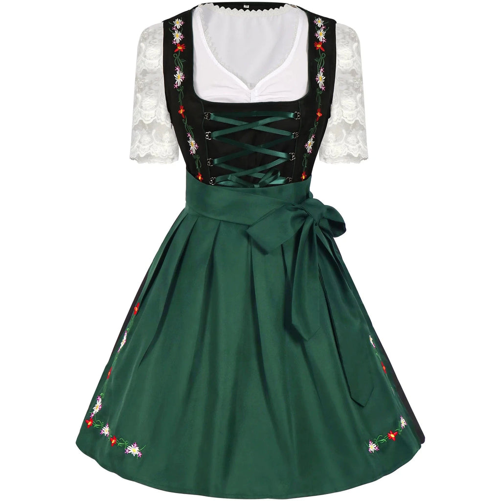 Primadon Lässige Kleider Grün / XL / Traditionelle Kulturkleidung Amelie | Elegantes Dirndl für Damen Oktoberfest Baumwolle