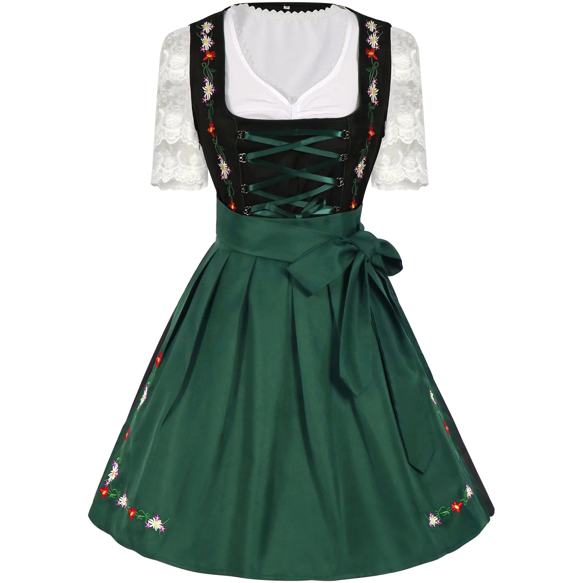 Primadon Lässige Kleider Grün / XL / Traditionelle Kulturkleidung Amelie | Elegantes Dirndl für Damen Oktoberfest Baumwolle