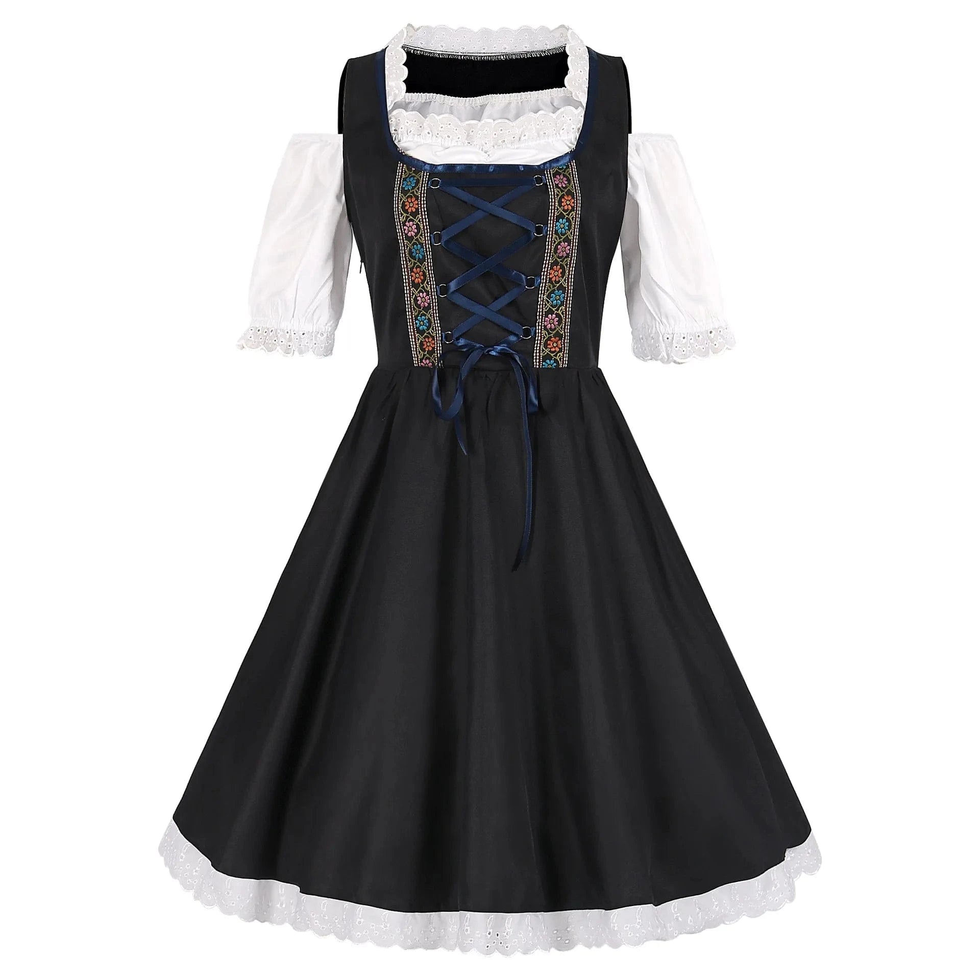 Primadon Lässige Kleider Schwarz / L / Traditionelle Kulturkleidung Amelie | Elegantes Dirndl für Damen Oktoberfest Baumwolle