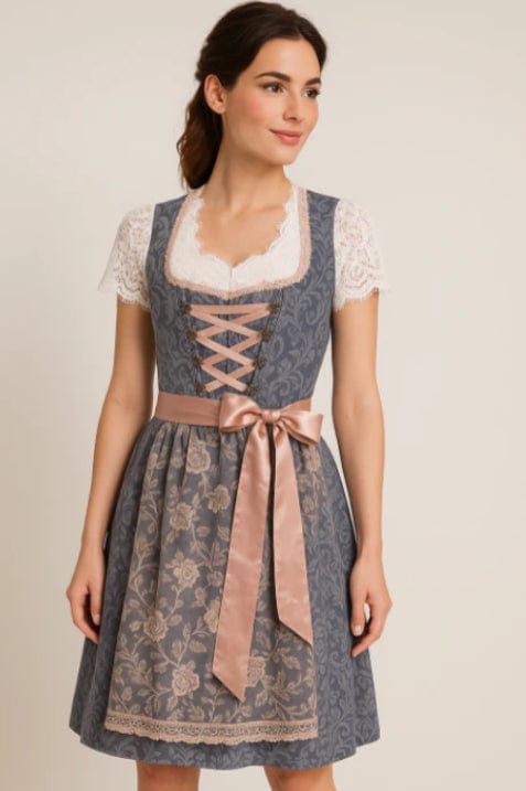 Primadon Lässige Kleider Silber / S Anna | Elegantes Dirndl Kleid für Damen Oktoberfest