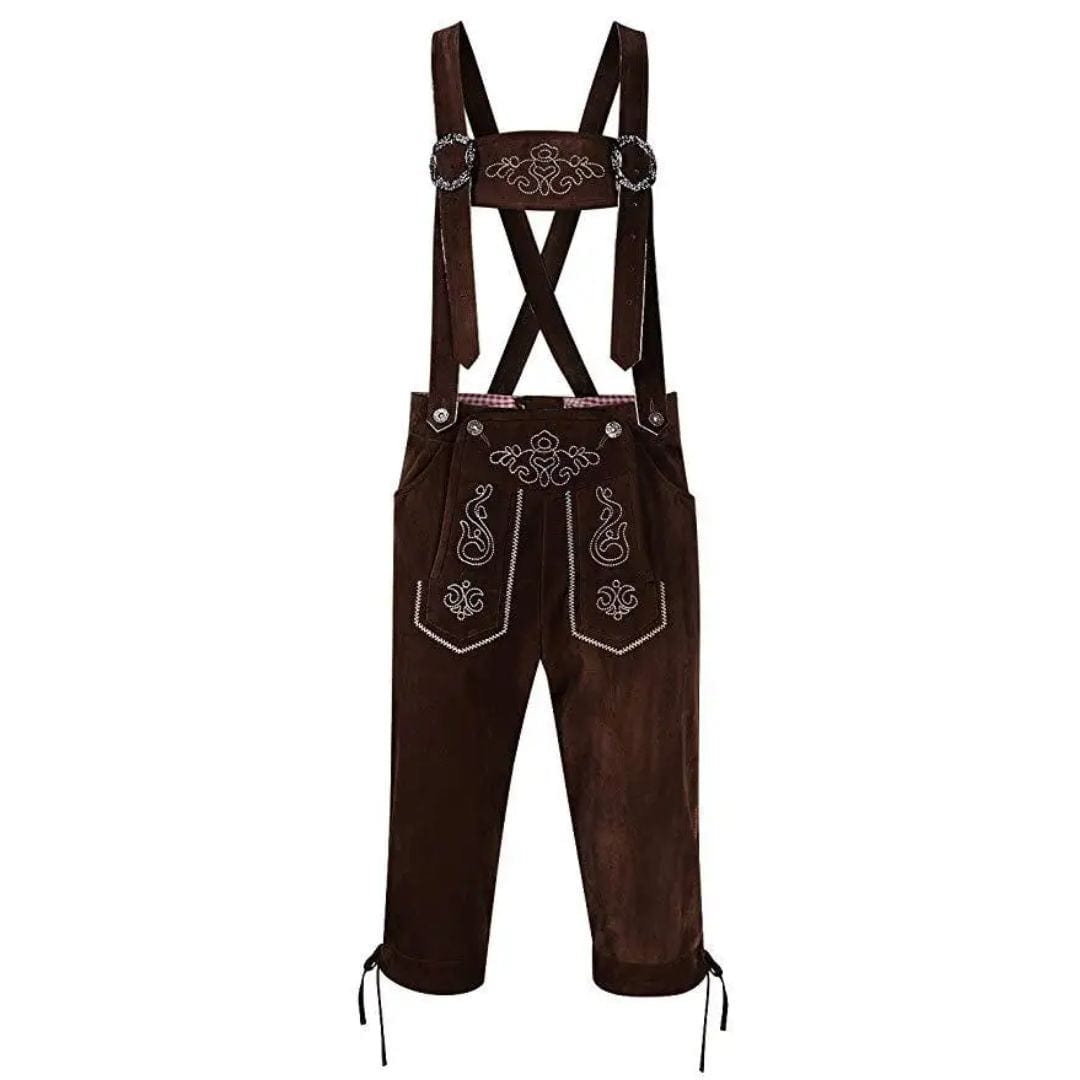 Primadon Lederhosen Braun / S Warren | Elegante Lederhose für Herren Oktoberfest Wildleder
