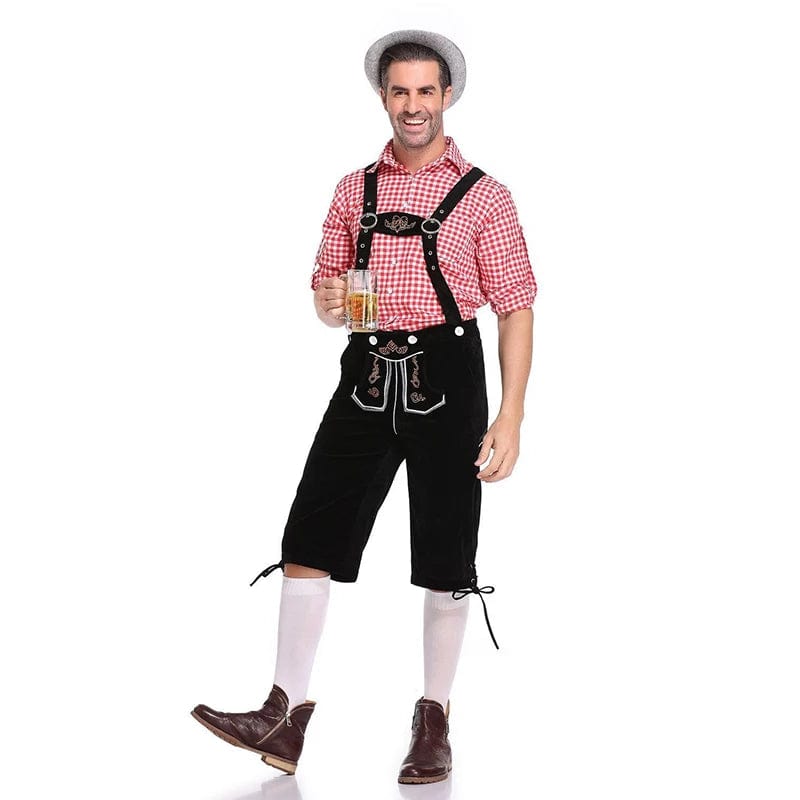 Primadon Lederhosen Rot Schwarz / M Niklas | Elegante Lederhose für Herren Oktoberfest