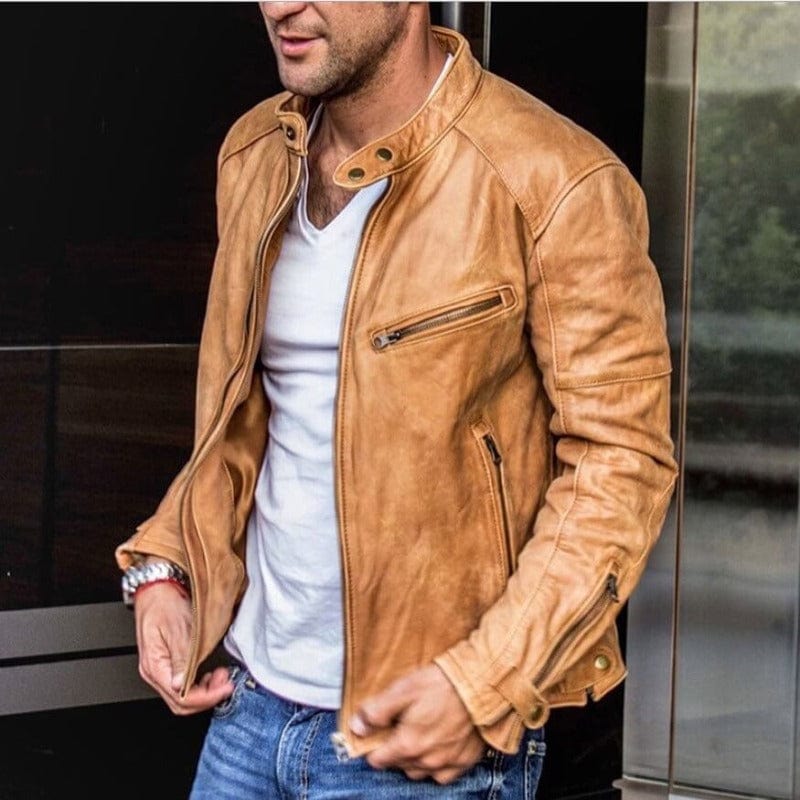 Primadon Lederjacken Beige / XS Kevin | Wetterfeste Lederjacke für Herren vielseitig