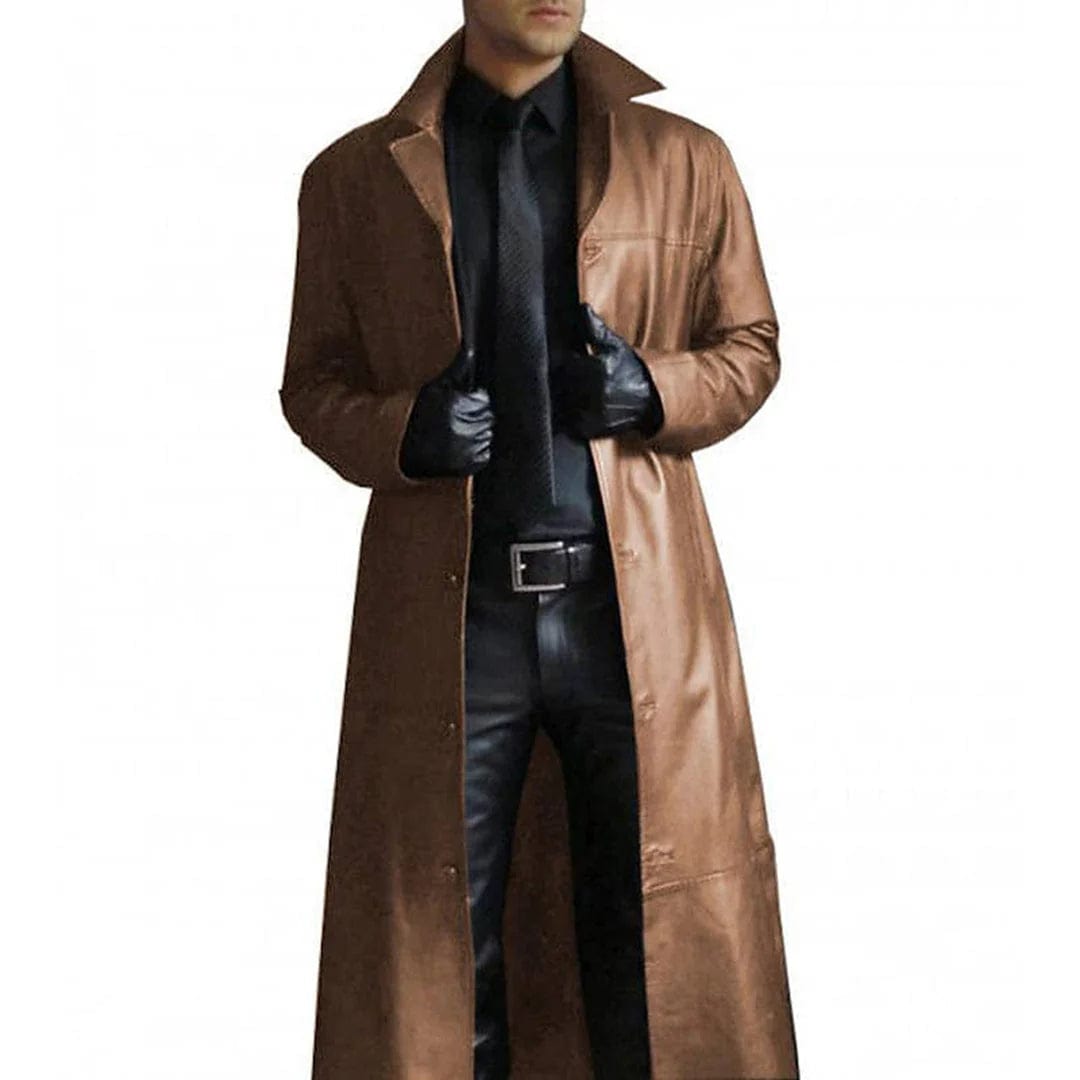 Primadon Mäntel, Jacken & Westen Khaki / S Maxim | Eleganter Herrenmantel lang aus Kunstleder schwarz