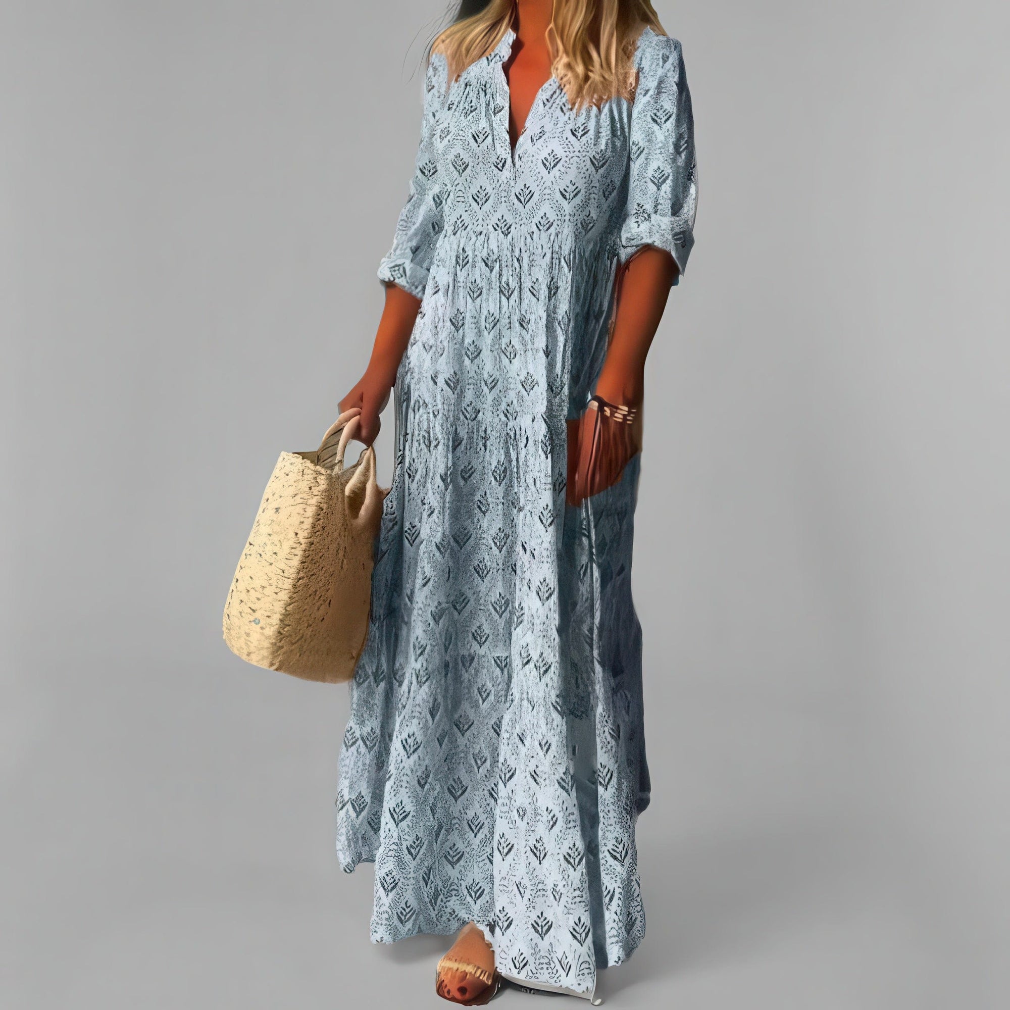 Primadon Maxikleider Blau / S Melina elegantes Maxi Kleid für Damen Sommer