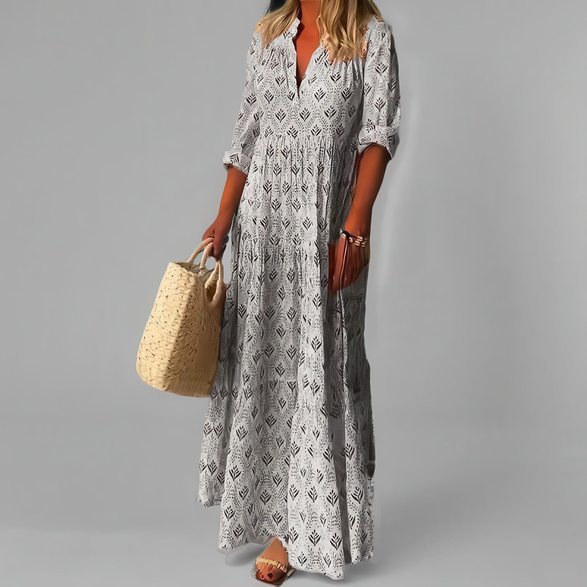 Primadon Maxikleider Grau / S Melina elegantes Maxi Kleid für Damen Sommer