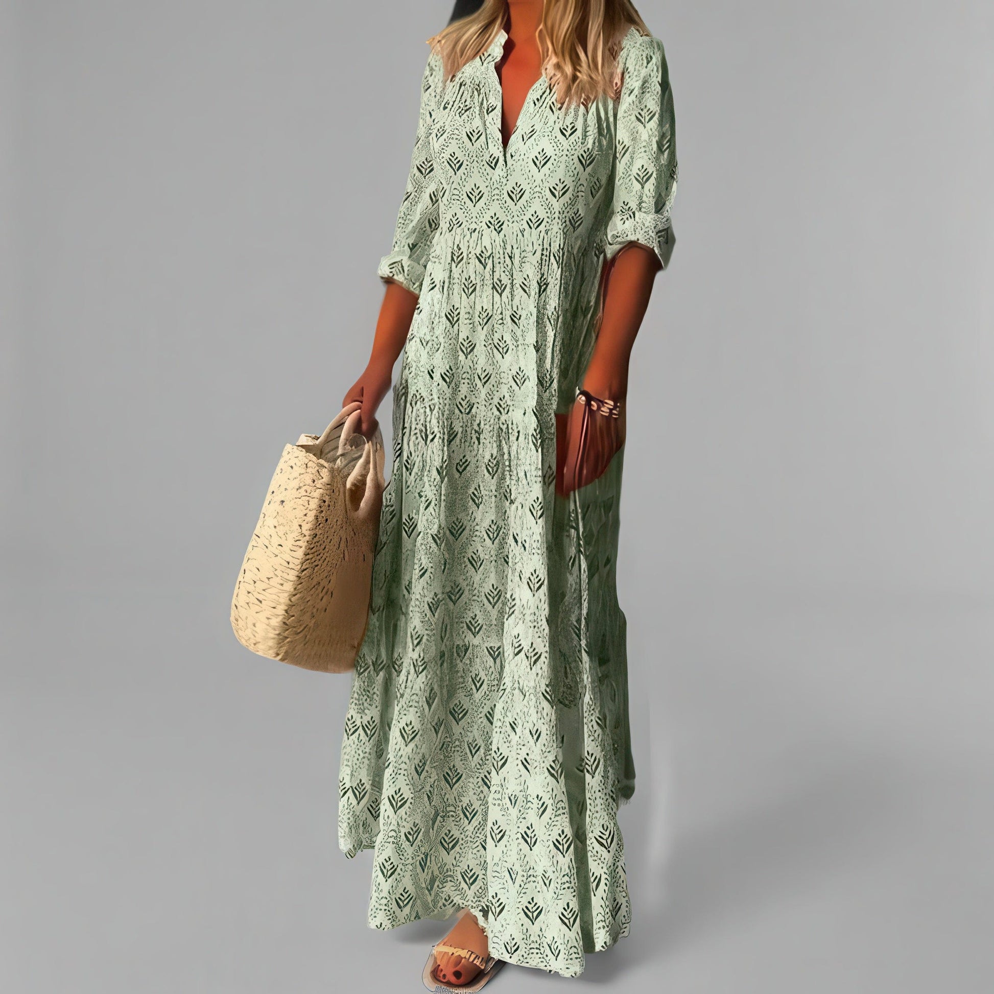 Primadon Maxikleider Grün / S Melina elegantes Maxi Kleid für Damen Sommer