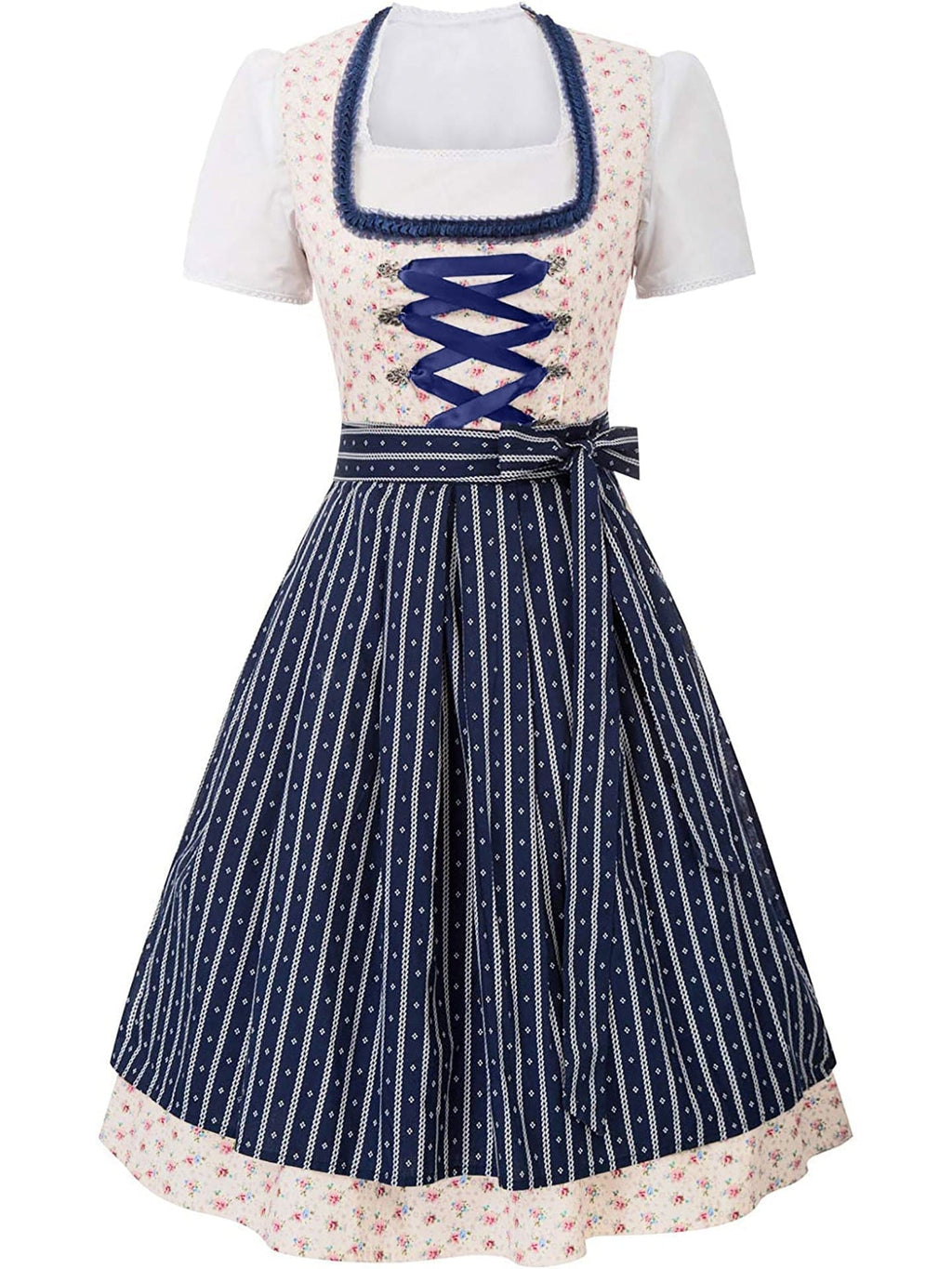 Primadon Midi-Kleider Blau / S Amelie | Elegantes Midi-Dirndl für Damen Oktoberfest