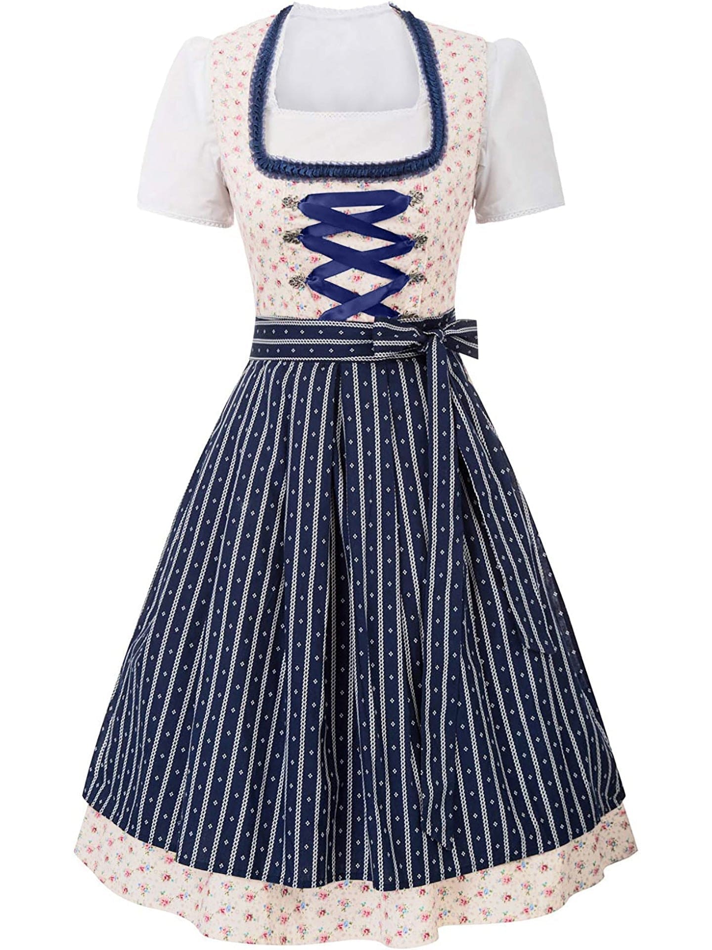 Primadon Midi-Kleider Blau / S Amelie | Elegantes Midi-Dirndl für Damen Oktoberfest