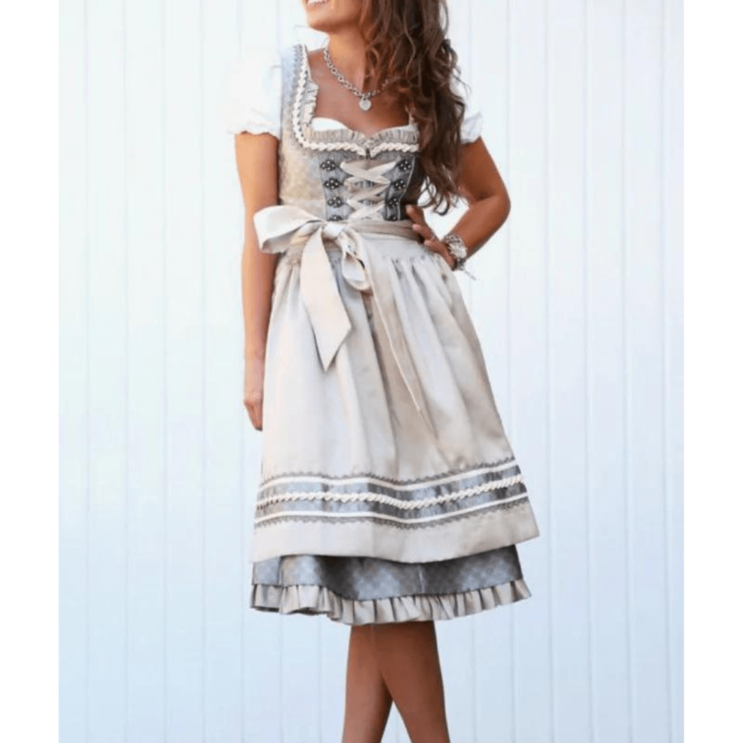 Primadon Midi-Kleider Grau / Beige / XS Clara | Elegantes Trachtenkleid für Damen Midi Baumwolle