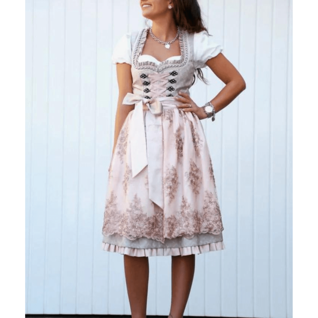 Primadon Midi-Kleider Rosa / Grau / XS Clara | Elegantes Trachtenkleid für Damen Midi Baumwolle