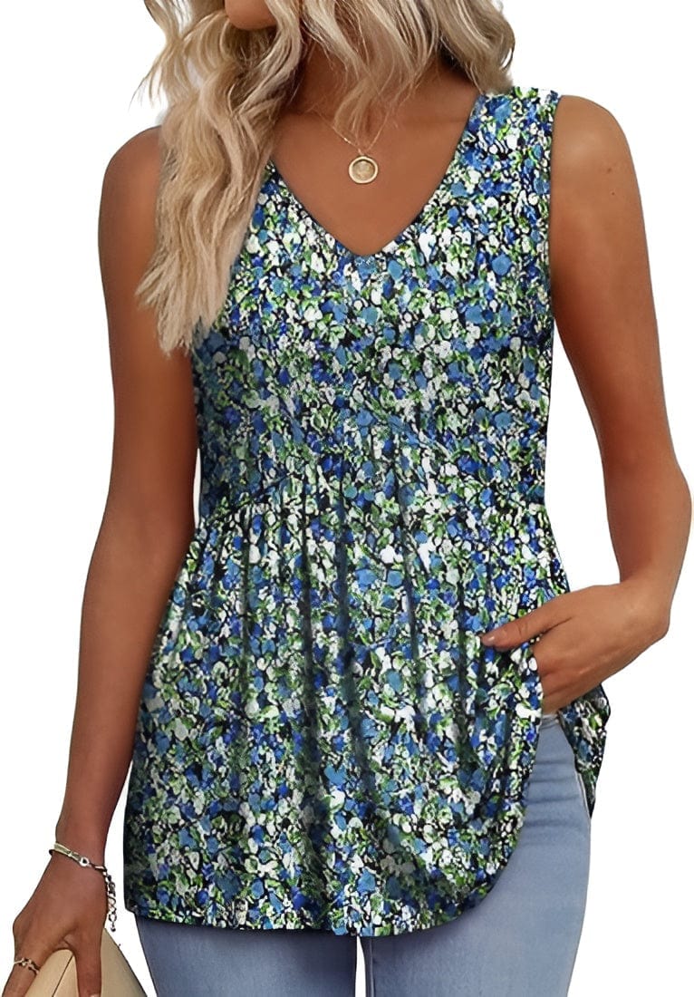 Primadon Oberteile Blaue Blumen / S Birna | Luftiges Top für Damen Sommer