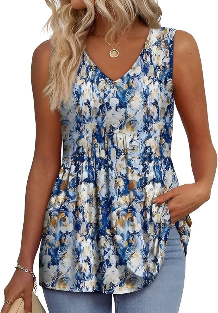 Primadon Oberteile Gelb-Blaue Blumen / S Birna | Luftiges Top für Damen Sommer