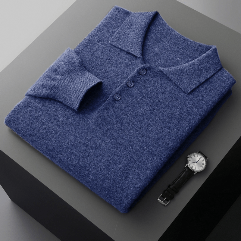 Primadon Poloshirts Blau / XS Theo | Elegantes Strickpullover für Herren aus Wolle
