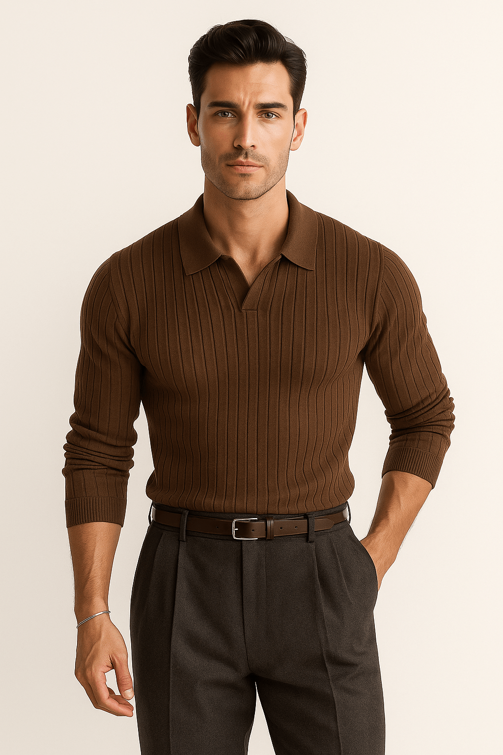 Primadon Poloshirts Braun / XS Edgar elegantes Langarm-Poloshirt für Herren Baumwolle