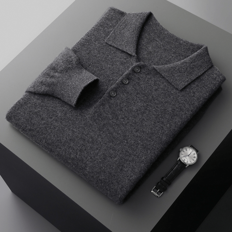 Primadon Poloshirts Dunkelgrau / XS Theo | Elegantes Strickpullover für Herren aus Wolle