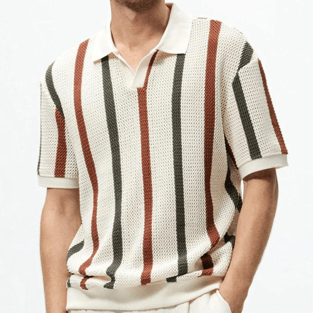 Primadon Poloshirts Khaki / M Jonas | luftiges Polo-Shirt für Herren Streifenlook