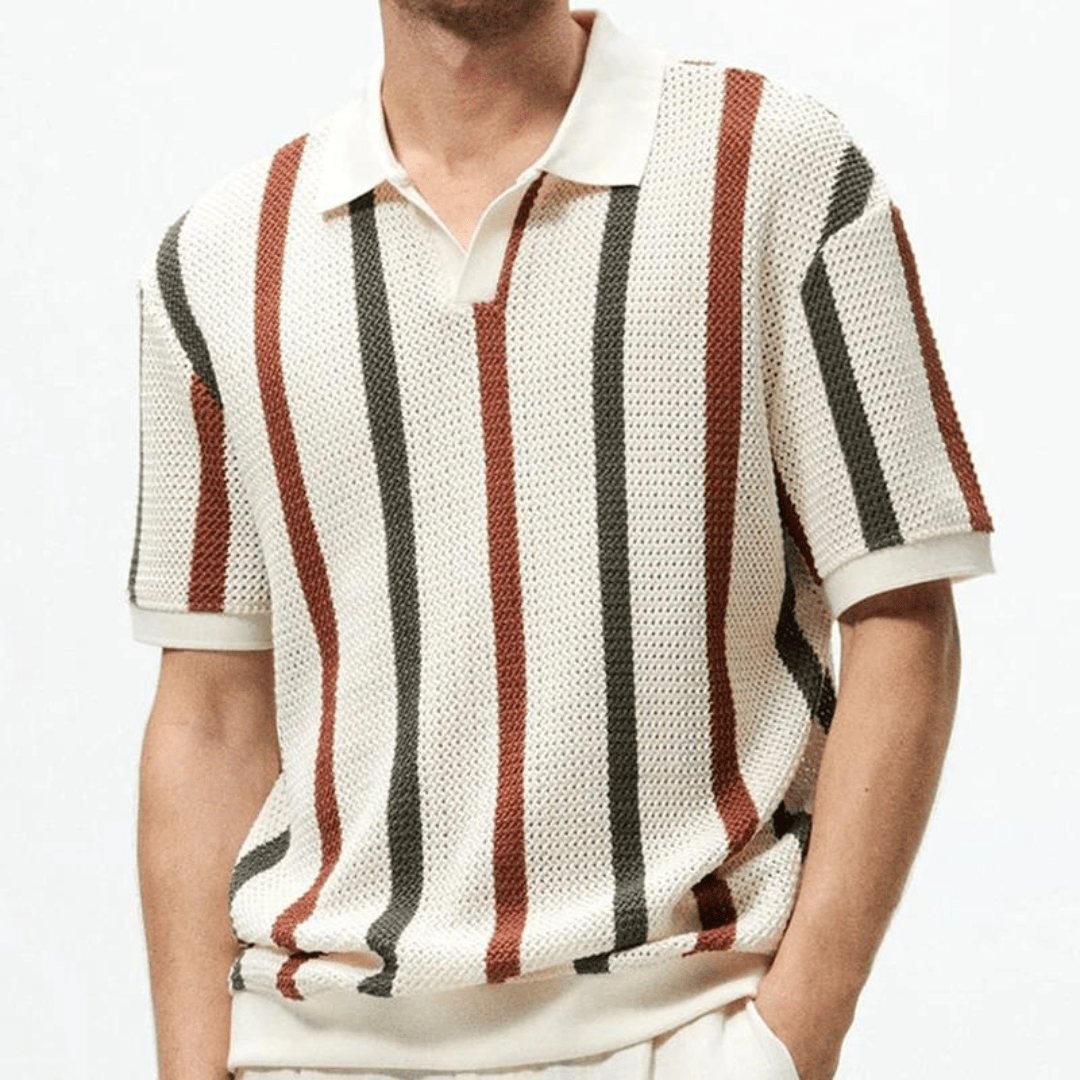 Primadon Poloshirts Khaki / M Jonas | luftiges Polo-Shirt für Herren Streifenlook