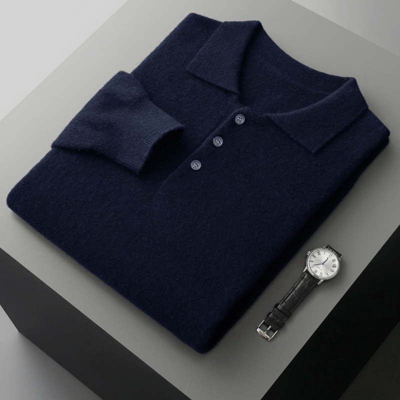 Primadon Poloshirts Marineblau / XS Theo | Elegantes Strickpullover für Herren aus Wolle