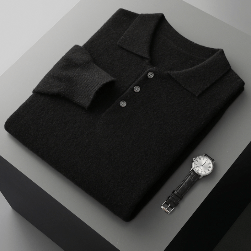 Primadon Poloshirts Schwarz / XS Theo | Elegantes Strickpullover für Herren aus Wolle