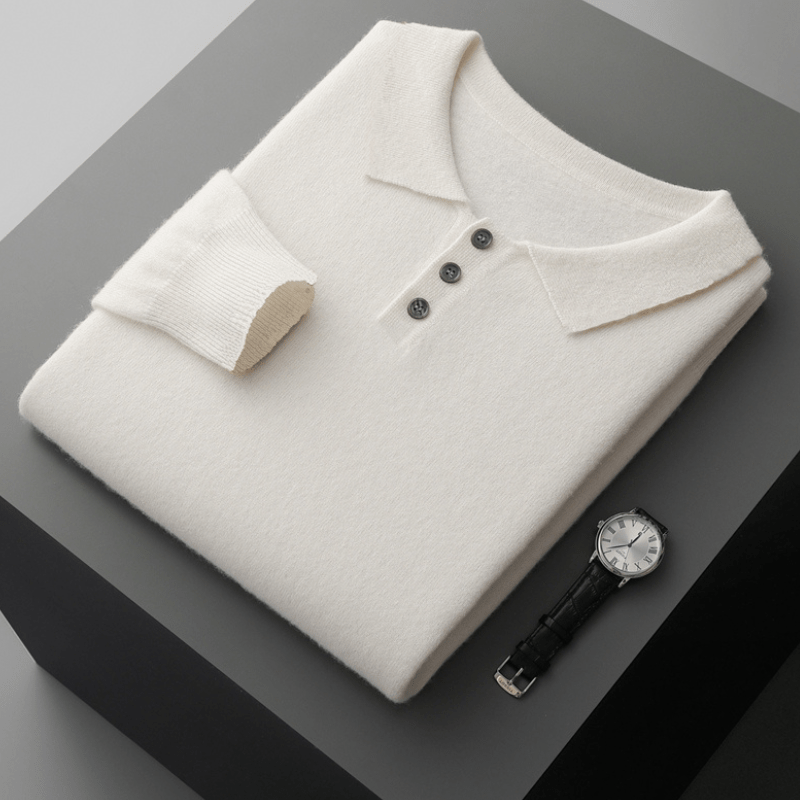 Primadon Poloshirts Weiß / XS Theo | Elegantes Strickpullover für Herren aus Wolle