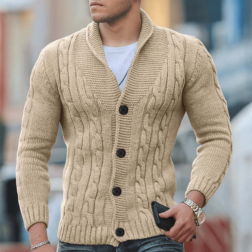 Primadon Pullover Beige-a / S Eleganter Cardigan für Herren warm aus Baumwolle Slim Fit