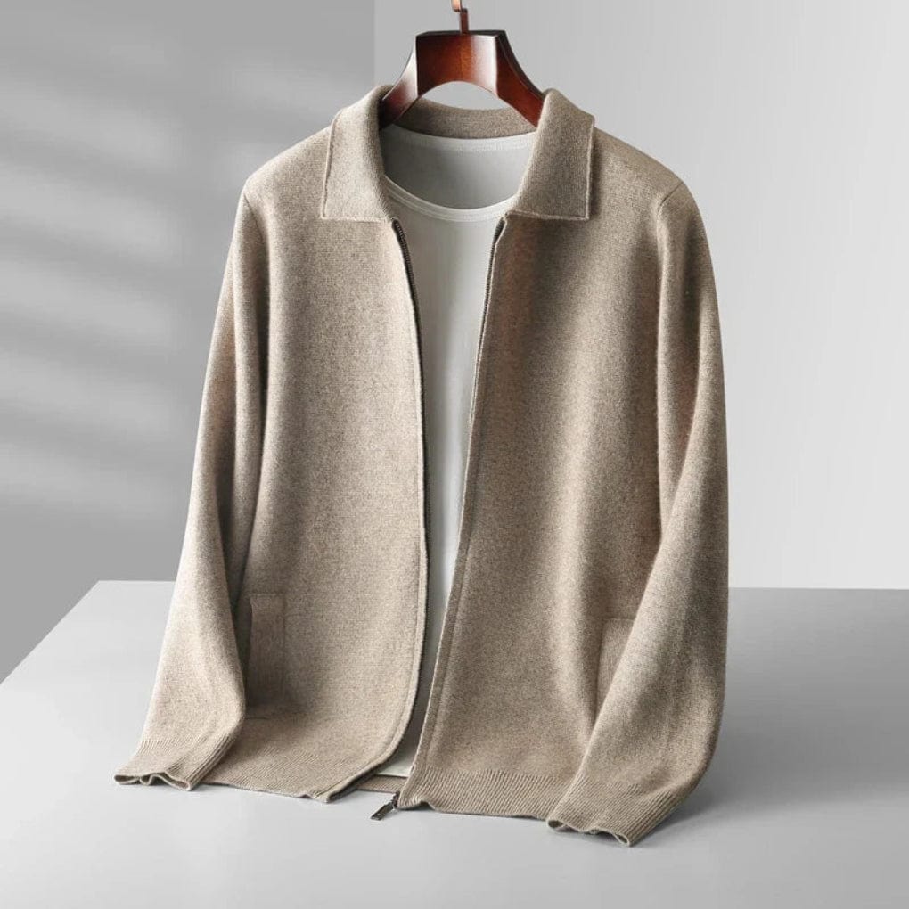 Primadon Pullover Beige / S Elegante Strickweste für Herren normaler Schnitt atmungsaktiv mit Reißverschluss und Taschen
