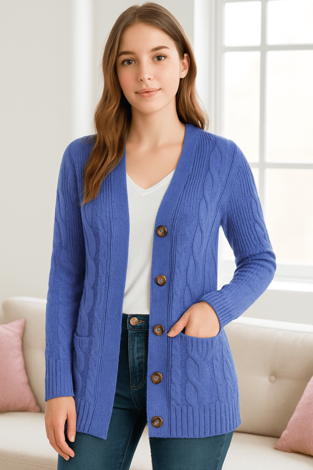 Primadon Pullover Blau / S Clara | Warmer Kabelstrickpullover für Damen Herbst/Winter