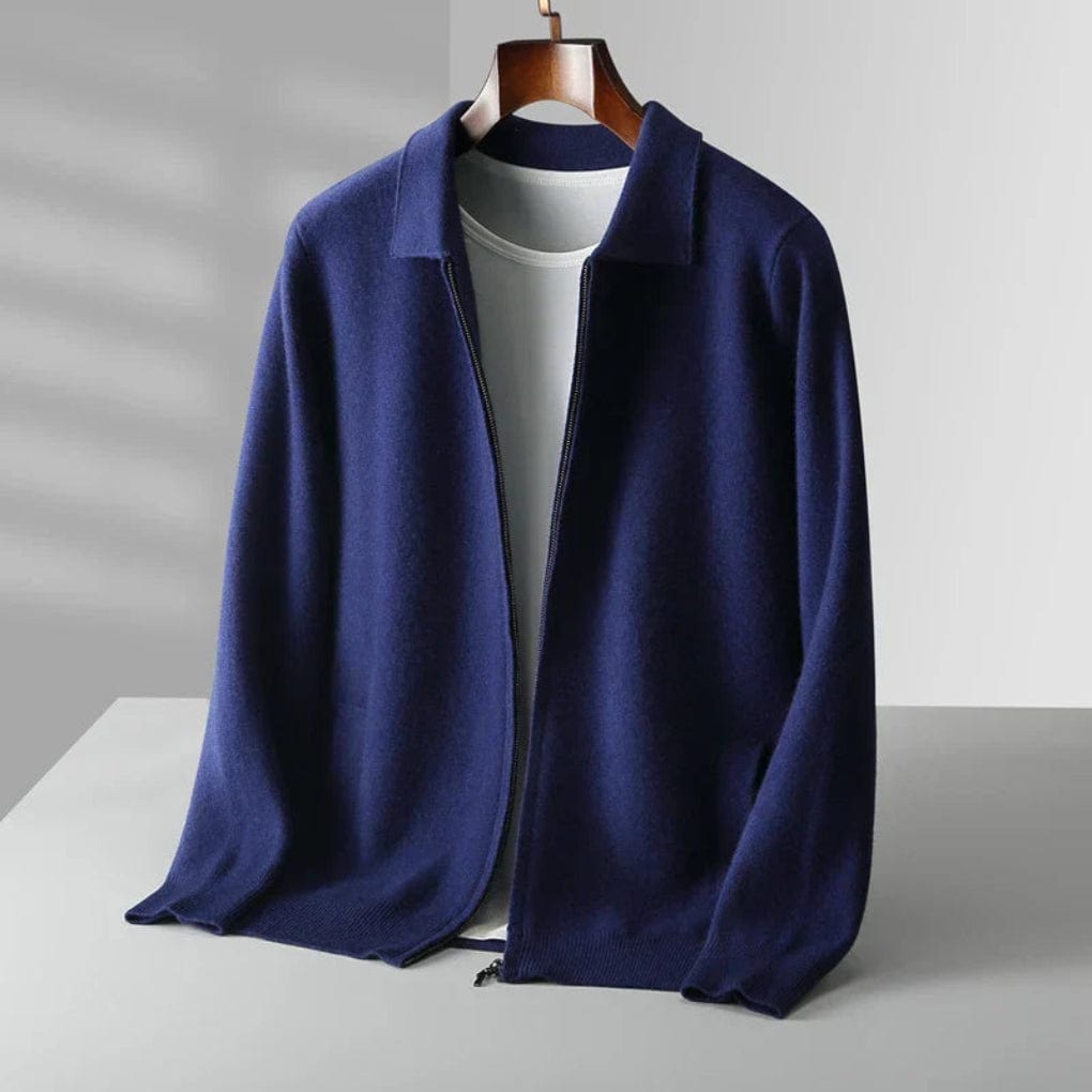 Primadon Pullover Blau / S Elegante Strickweste für Herren normaler Schnitt atmungsaktiv mit Reißverschluss und Taschen