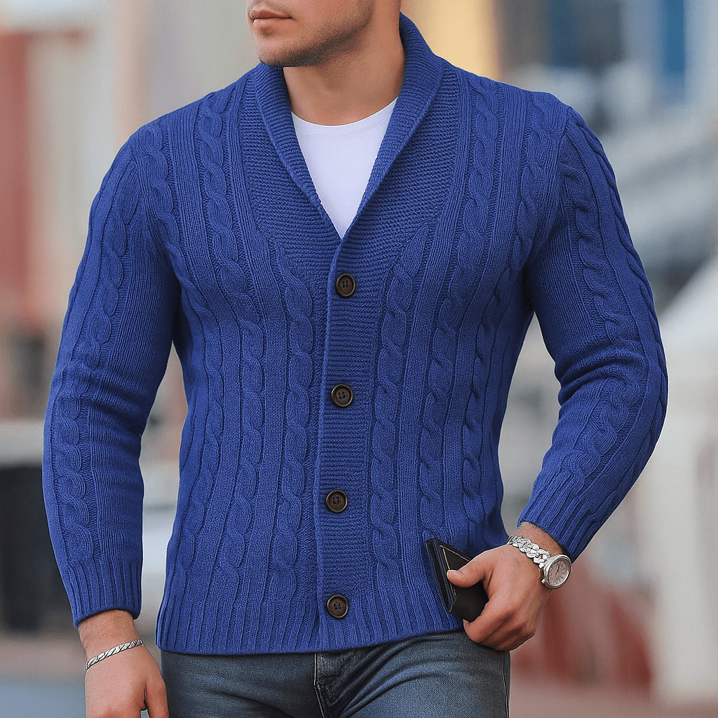 Primadon Pullover Blau / S Eleganter Cardigan für Herren warm aus Baumwolle Slim Fit