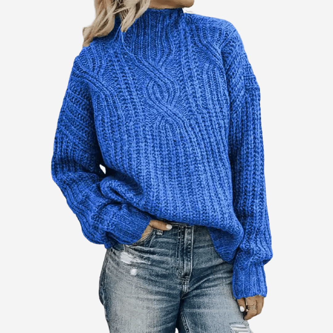 Primadon Pullover Blau / S Eleganter Strickpullover für Damen hochgeschlossen warm Herbst Winter Polyestermix