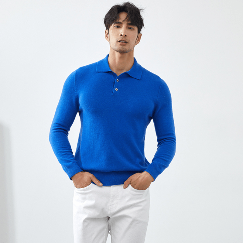 Primadon Pullover Blau / XS Florian | Eleganter Cashmere-Polo-Pullover für Herren