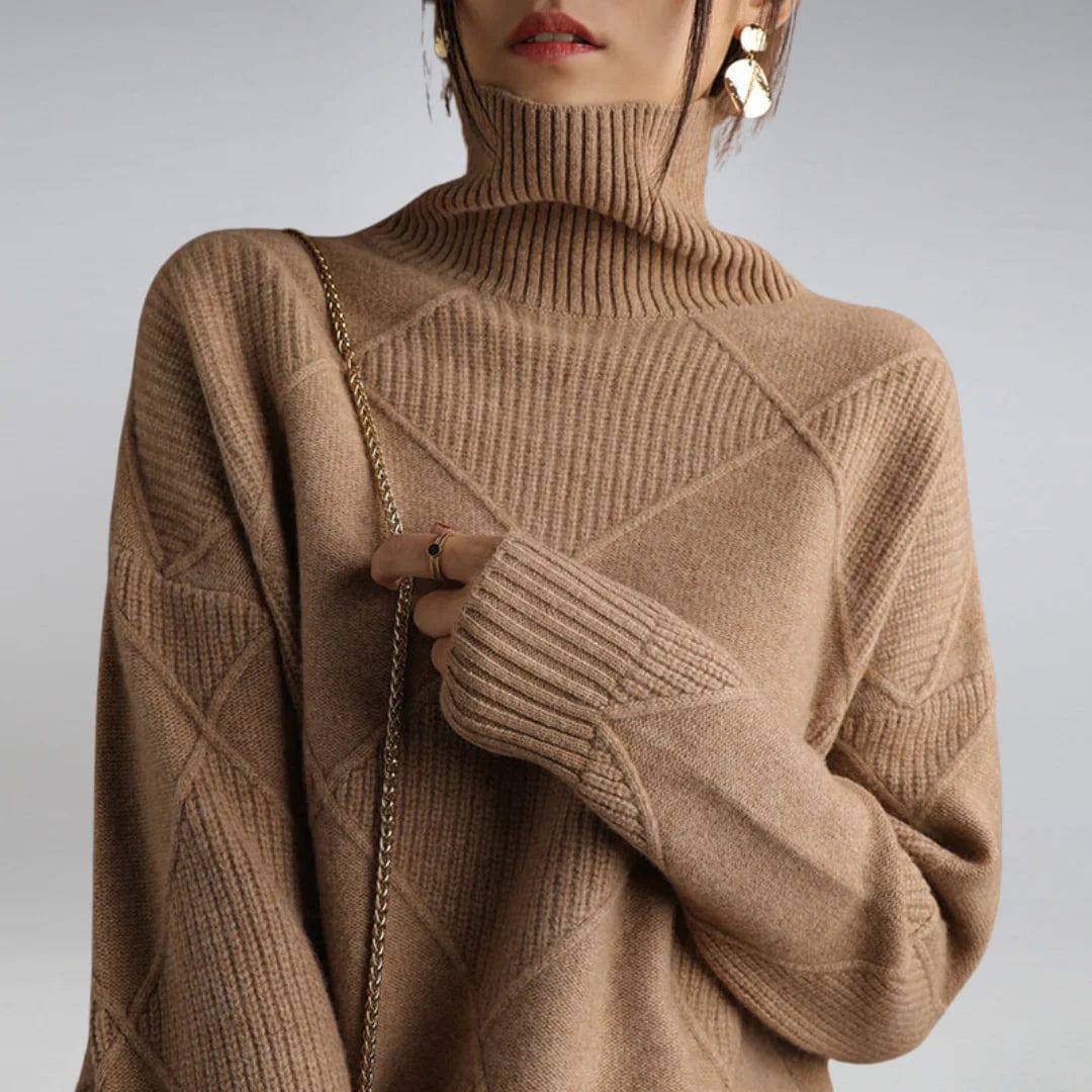 Primadon Pullover Braun / S Eleganter Rollkragenpullover für Damen aus Kaschmirmix ganzjährig warm