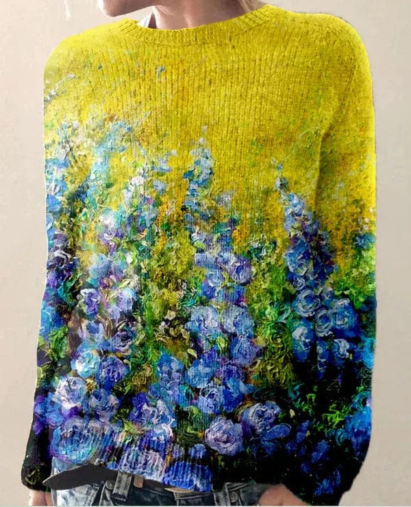 Primadon Pullover Gelb / XS Sofia | Eleganter Damenpullover aus Baumwolle mit Blumendruck