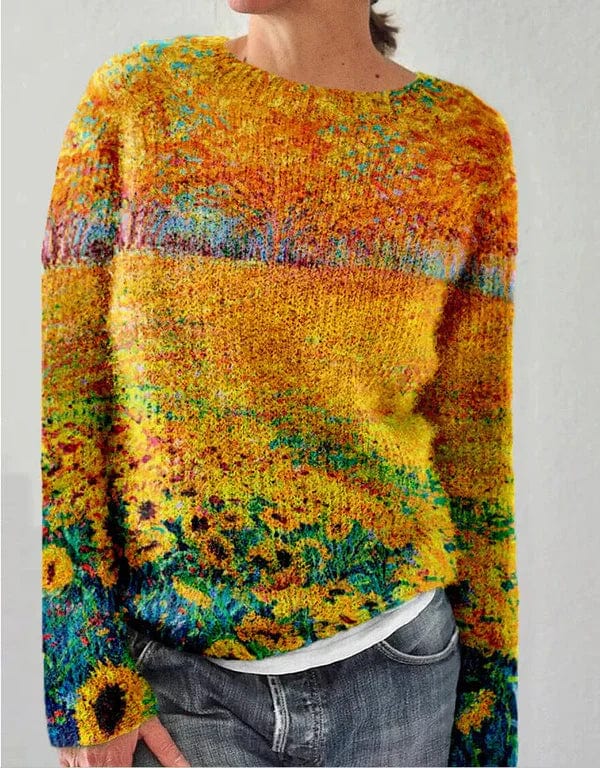 Primadon Pullover Gelborange / XS Sofia | Eleganter Damenpullover aus Baumwolle mit Blumendruck