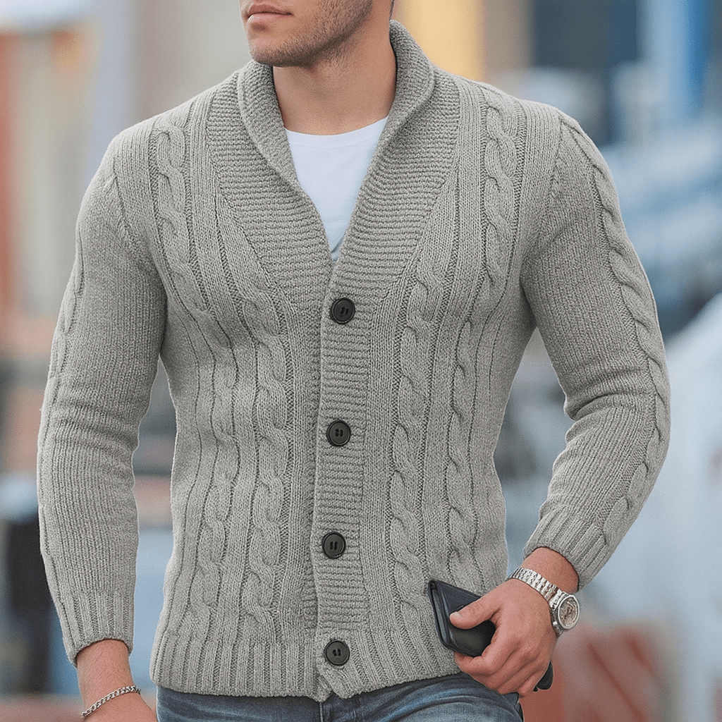 Primadon Pullover Grau / S Eleganter Cardigan für Herren warm aus Baumwolle Slim Fit