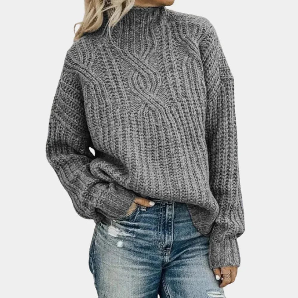Primadon Pullover Grau / S Eleganter Strickpullover für Damen hochgeschlossen warm Herbst Winter Polyestermix