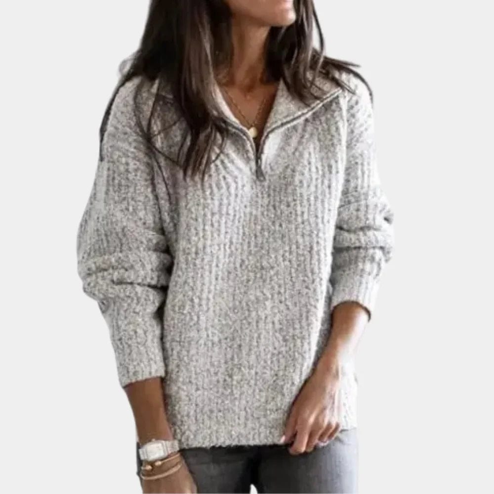 Primadon Pullover Grau / XS Eleganter Damenpullover aus Baumwolle ganzjährig vielseitig mit halbem Reißverschluss