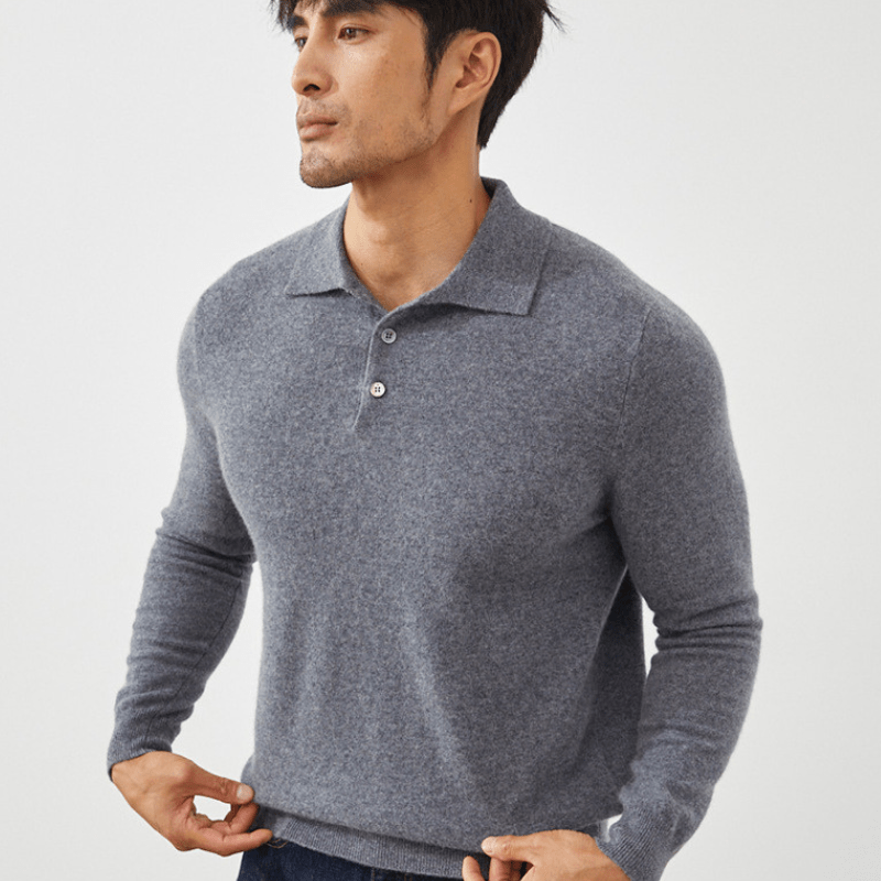 Primadon Pullover Grau / XS Florian | Eleganter Cashmere-Polo-Pullover für Herren