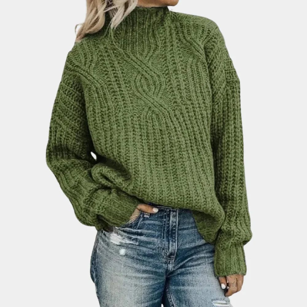 Primadon Pullover Grün / S Eleganter Strickpullover für Damen hochgeschlossen warm Herbst Winter Polyestermix