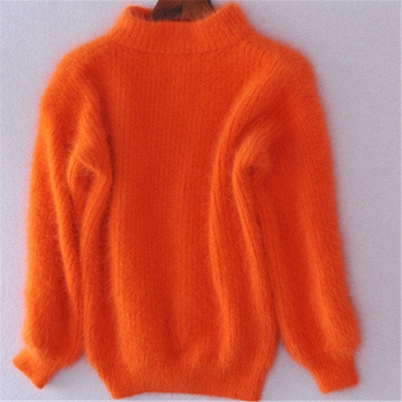 Primadon Pullover Orange / XS Eleganter Rollkragenpullover für Damen aus Mohair warm kuschelig Winter